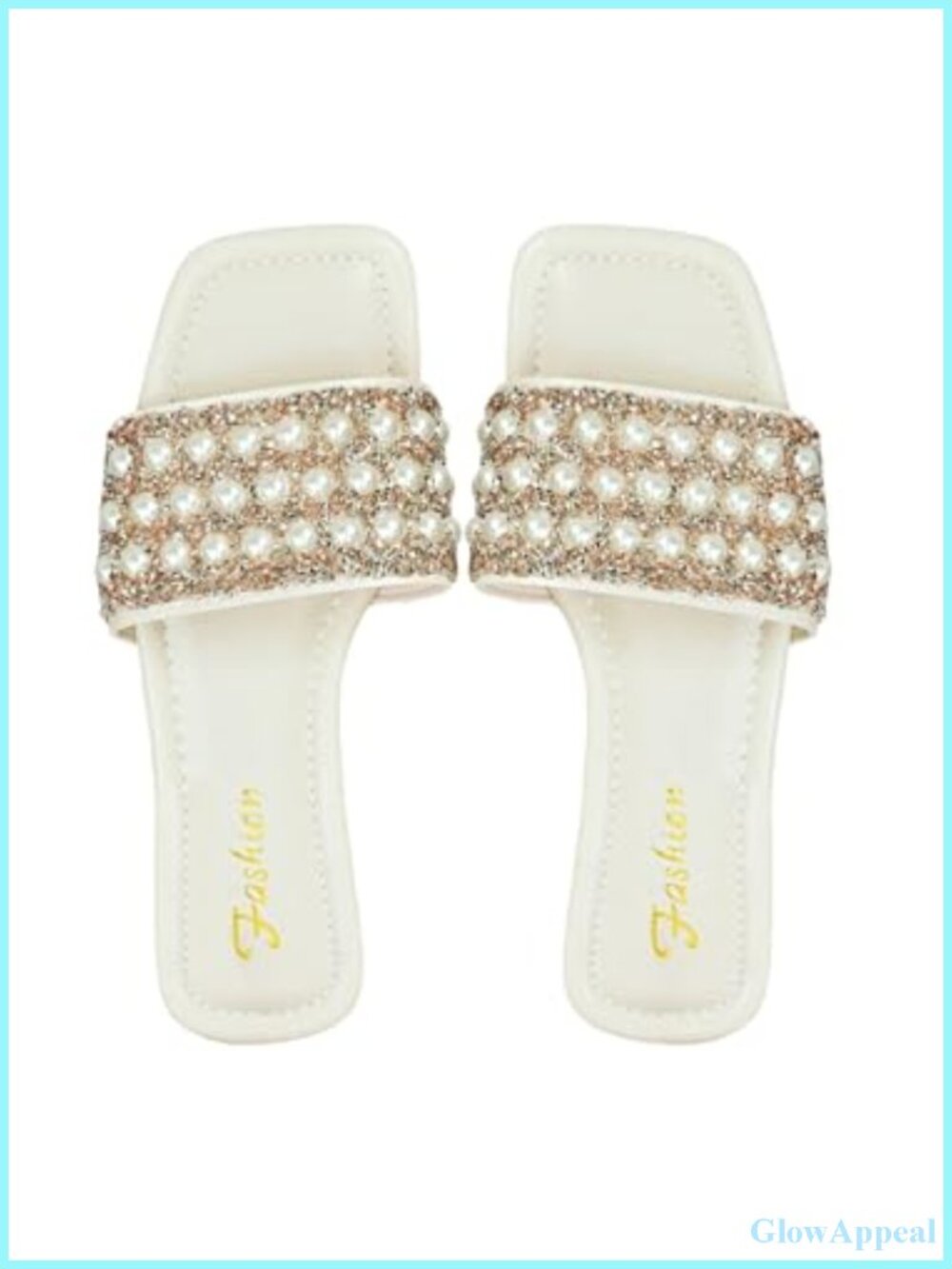 Rhinestone Slide Sandals Square Open Toe Slip on Flat Dressy Beach